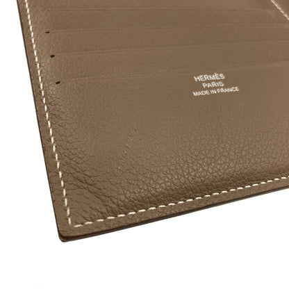 HERMES Citizen Twill Compact Silk In Etoupe Bifold Wallet with Coin Pocket Taurillon Clemence mens [Used]