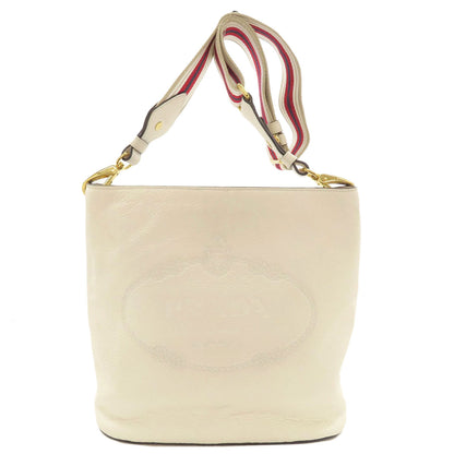 PRADA Long Shoulder Bucket Bag Embossed Shoulder Bag Calf Ladies [Used]