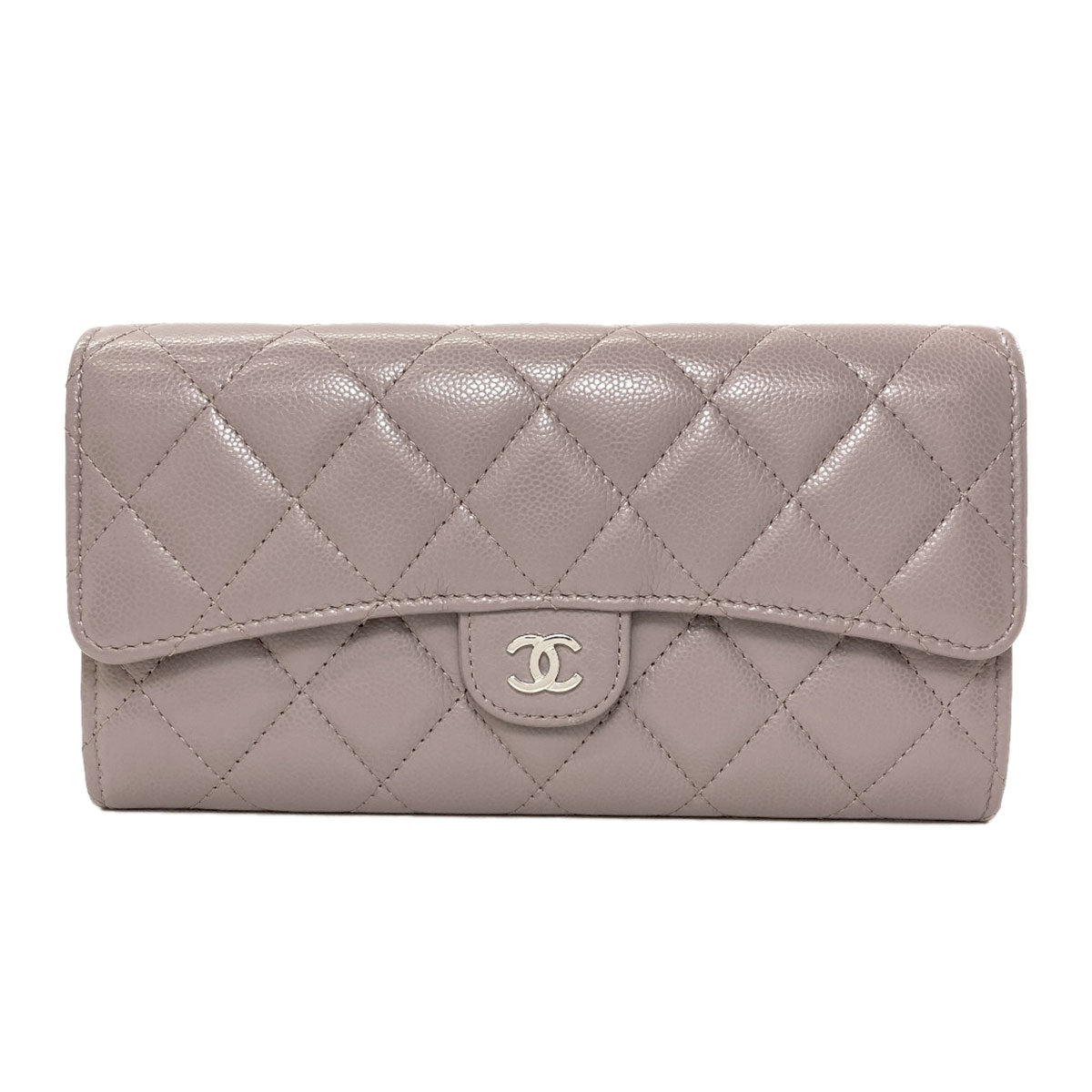 CHANEL Matelasse Classic Long SilverHardware Long wallet (with coin pocket) Grained Calfskin Skin Ladies [Used]