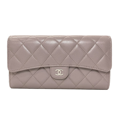 CHANEL Matelasse Classic Long SilverHardware Long wallet (with coin pocket) Grained Calfskin Skin Ladies [Used]
