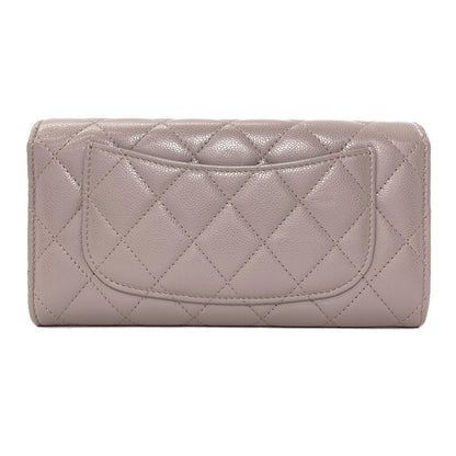 CHANEL Matelasse Classic Long SilverHardware Long wallet (with coin pocket) Grained Calfskin Skin Ladies [Used]