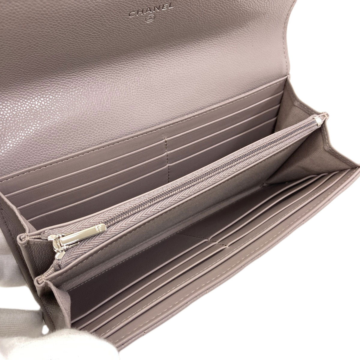 CHANEL Matelasse Classic Long SilverHardware Long wallet (with coin pocket) Grained Calfskin Skin Ladies [Used]