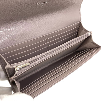 CHANEL Matelasse Classic Long SilverHardware Long wallet (with coin pocket) Grained Calfskin Skin Ladies [Used]