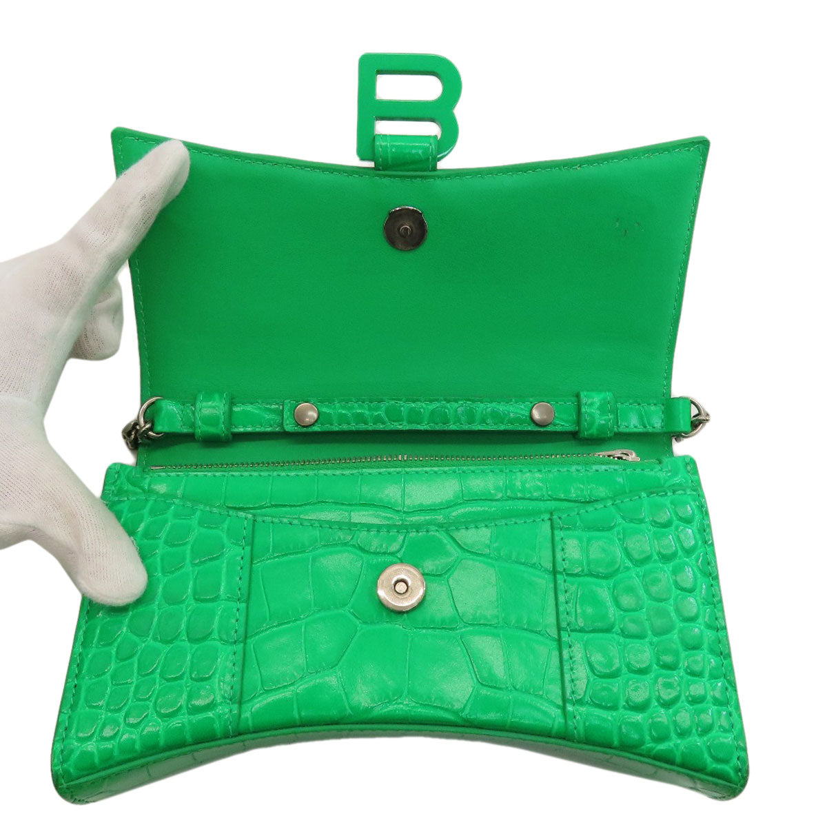 BALENCIAGA 656050 Hourglass Embossed Chain Wallet Long wallet (with coin pocket) Calf Ladies [Used]
