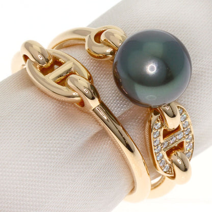HERMES Albertine Black Pearl Pearl Diamond #52 Ring K18 Pink Gold Ladies [Used]