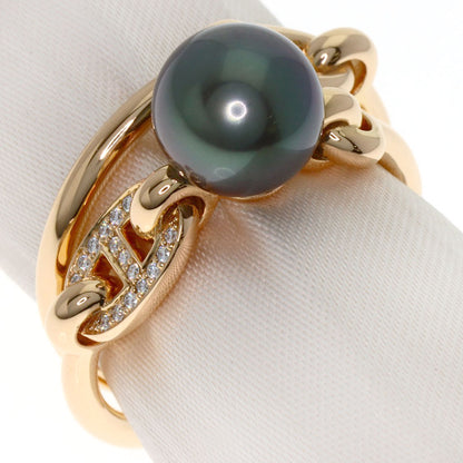 HERMES Albertine Black Pearl Pearl Diamond #52 Ring K18 Pink Gold Ladies [Used]