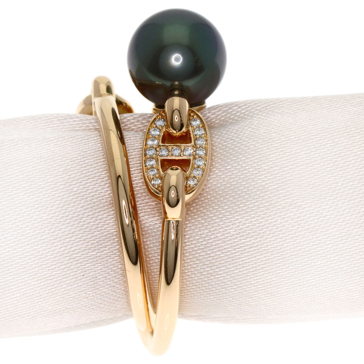 HERMES Albertine Black Pearl Pearl Diamond #52 Ring K18 Pink Gold Ladies [Used]