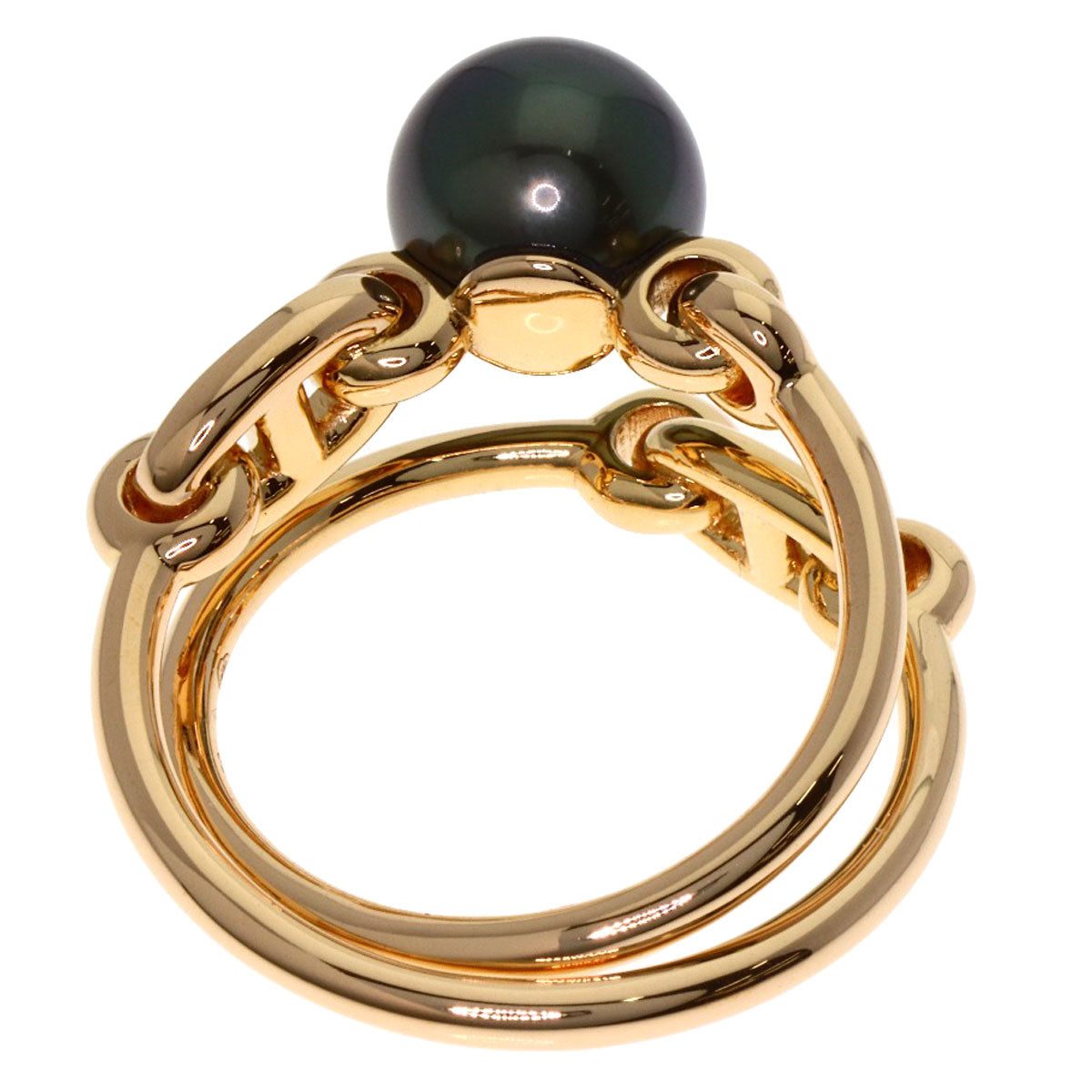 HERMES Albertine Black Pearl Pearl Diamond #52 Ring K18 Pink Gold Ladies [Used]