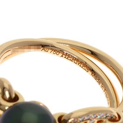HERMES Albertine Black Pearl Pearl Diamond #52 Ring K18 Pink Gold Ladies [Used]