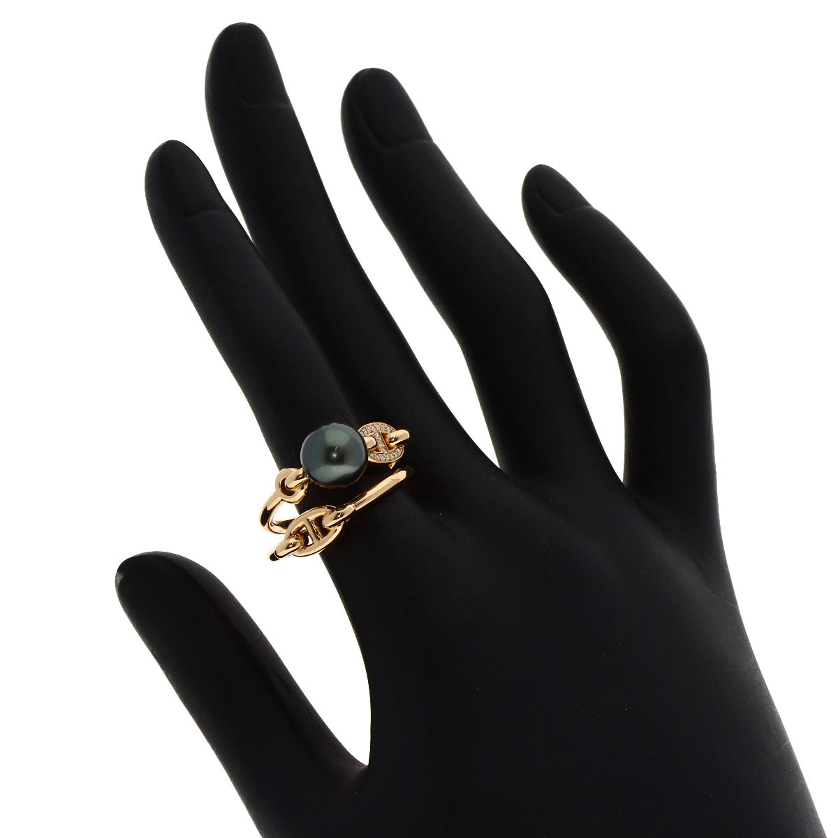 HERMES Albertine Black Pearl Pearl Diamond #52 Ring K18 Pink Gold Ladies [Used]