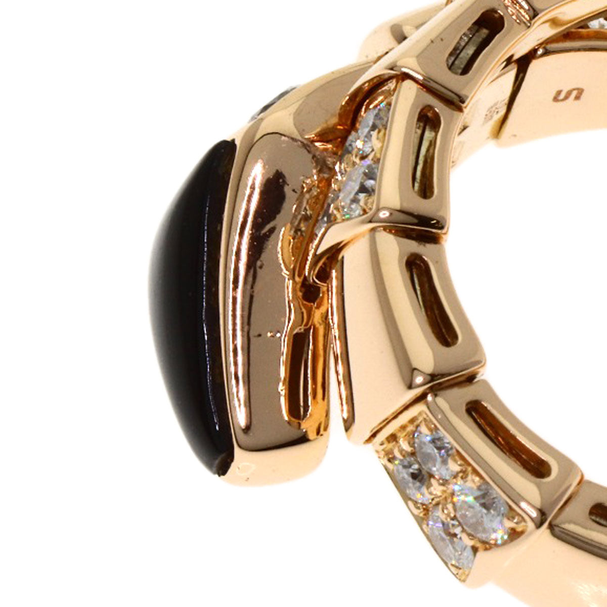 BVLGARI Serpenti Onyx Diamond Size S Ring K18 Pink Gold Ladies [Used]