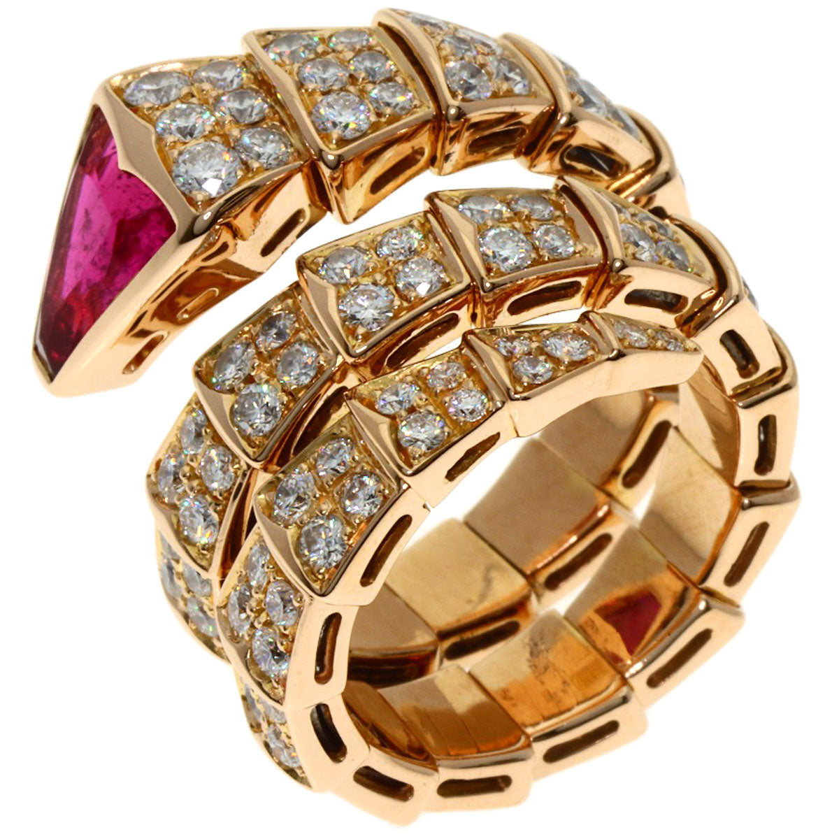 BVLGARI Serpenti Viper Pink Tourmaline Diamond, Size M Ring K18 Pink Gold Ladies [Used]
