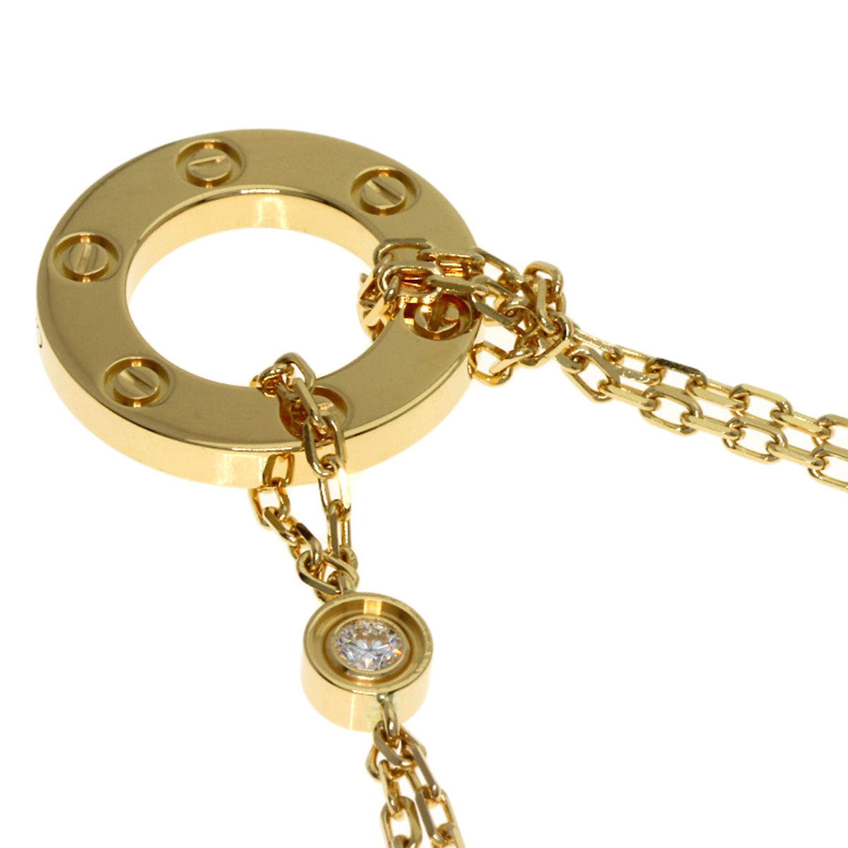CARTIER Love Circle 2P Diamond Necklace K18 Yellow Gold Ladies [Used]