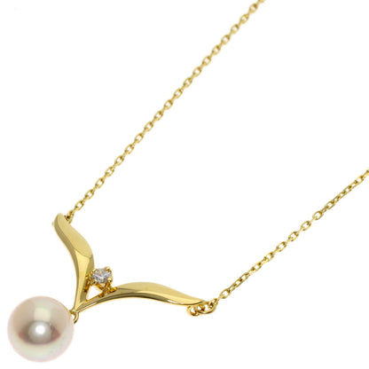 MIKIMOTO Pearl Pearl Diamond Necklace K18 Yellow Gold Ladies [Used]