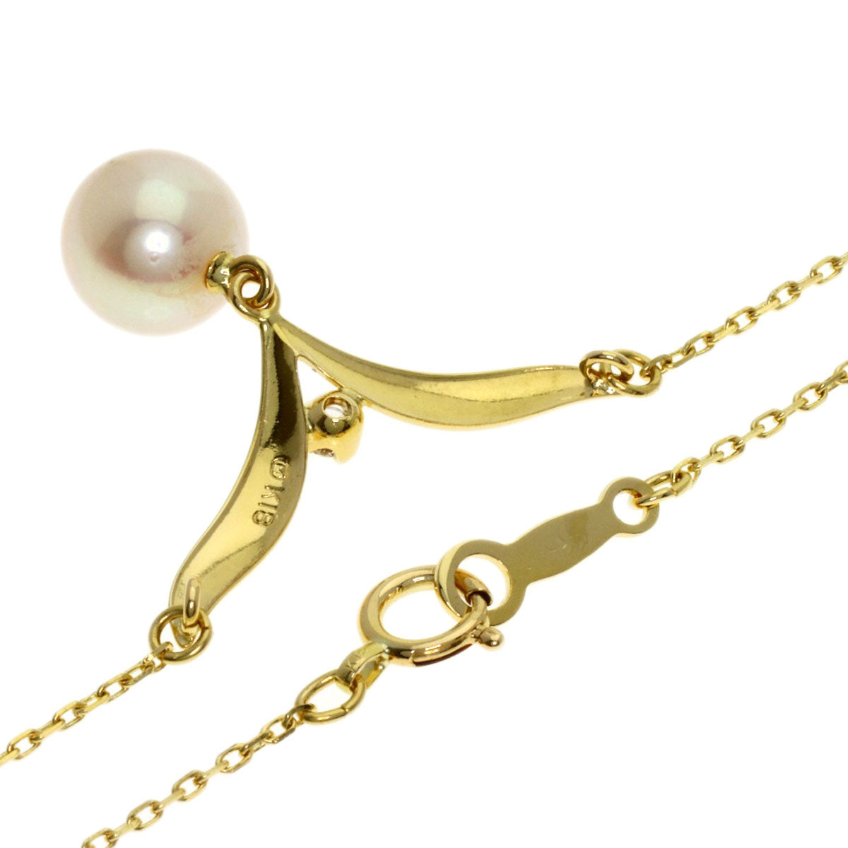 MIKIMOTO Pearl Pearl Diamond Necklace K18 Yellow Gold Ladies [Used]