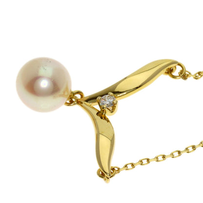 MIKIMOTO Pearl Pearl Diamond Necklace K18 Yellow Gold Ladies [Used]