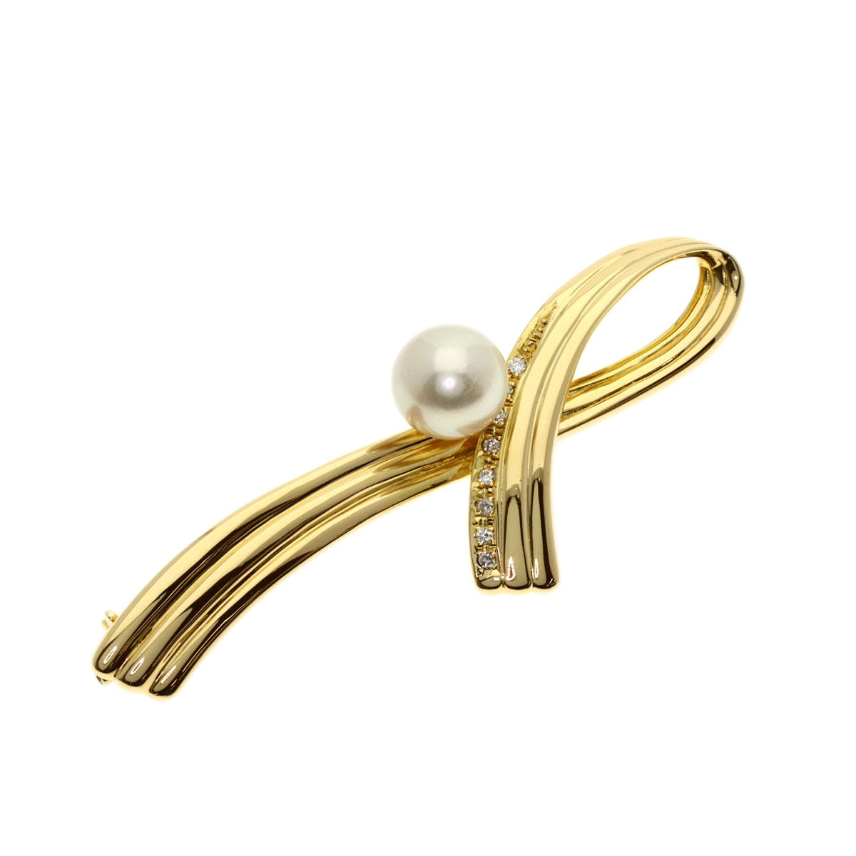 TASAKI Pearl Pearl Diamond Brooch K18 Yellow Gold Ladies [Used]