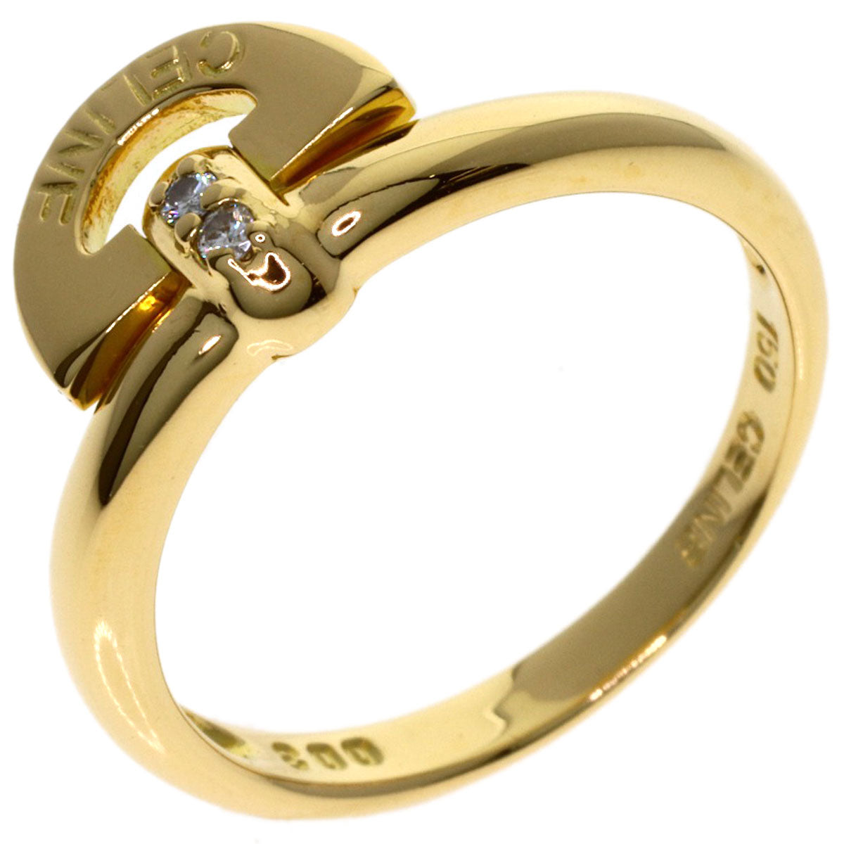 CELINE Logo diamond Ring K18 Yellow Gold Ladies [Used]