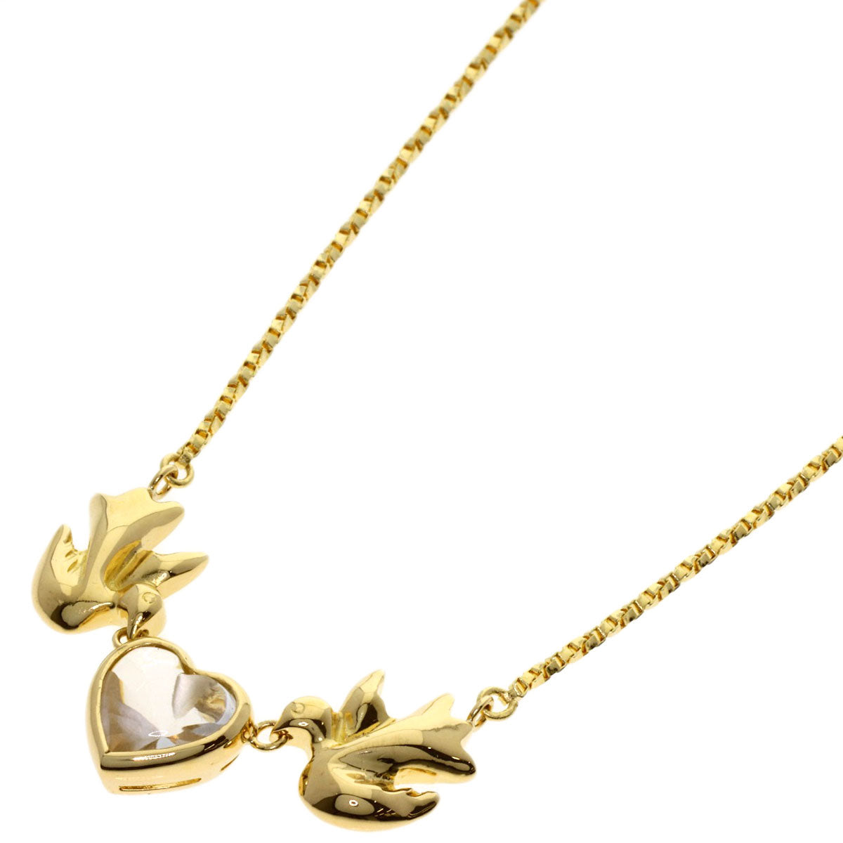 YVES SAINT LAURENT Heart Bird Color Stone Necklace K18 Yellow Gold Ladies [Used]