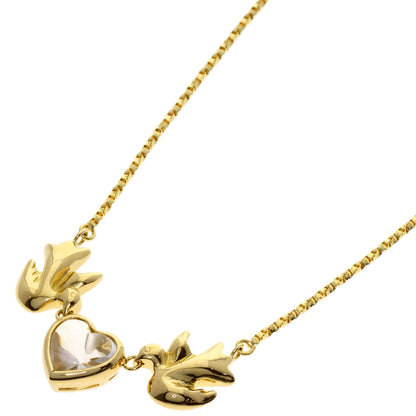 YVES SAINT LAURENT Heart Bird Color Stone Necklace K18 Yellow Gold Ladies [Used]
