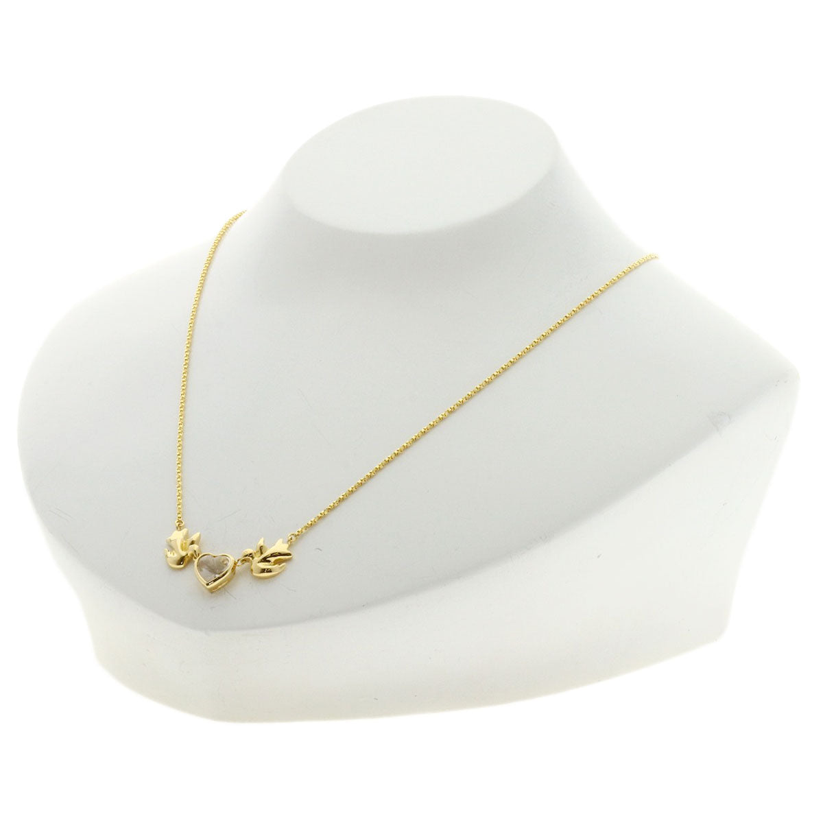 YVES SAINT LAURENT Heart Bird Color Stone Necklace K18 Yellow Gold Ladies [Used]