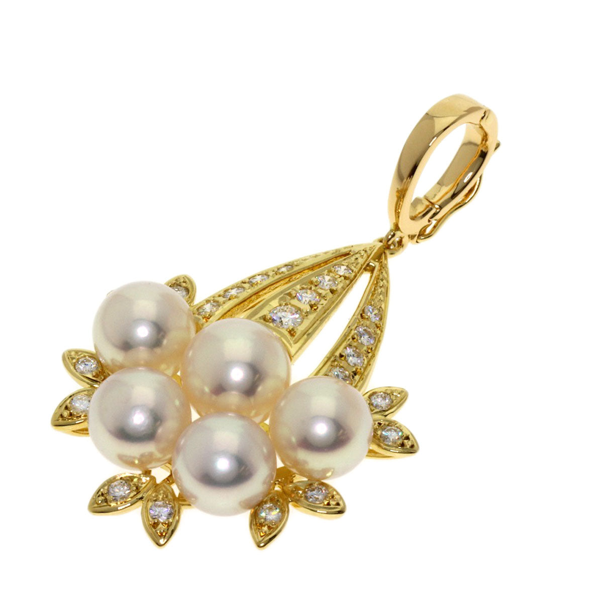 MIKIMOTO Pearl Pearl Diamond Pendant top K18 Yellow Gold Ladies [Used]