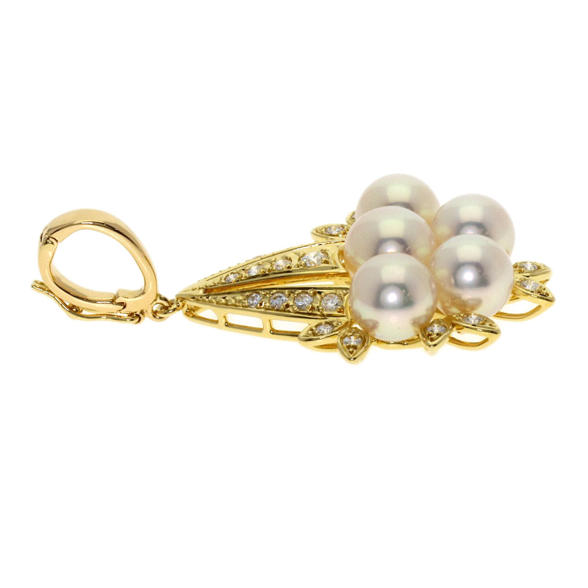 MIKIMOTO Pearl Pearl Diamond Pendant top K18 Yellow Gold Ladies [Used]