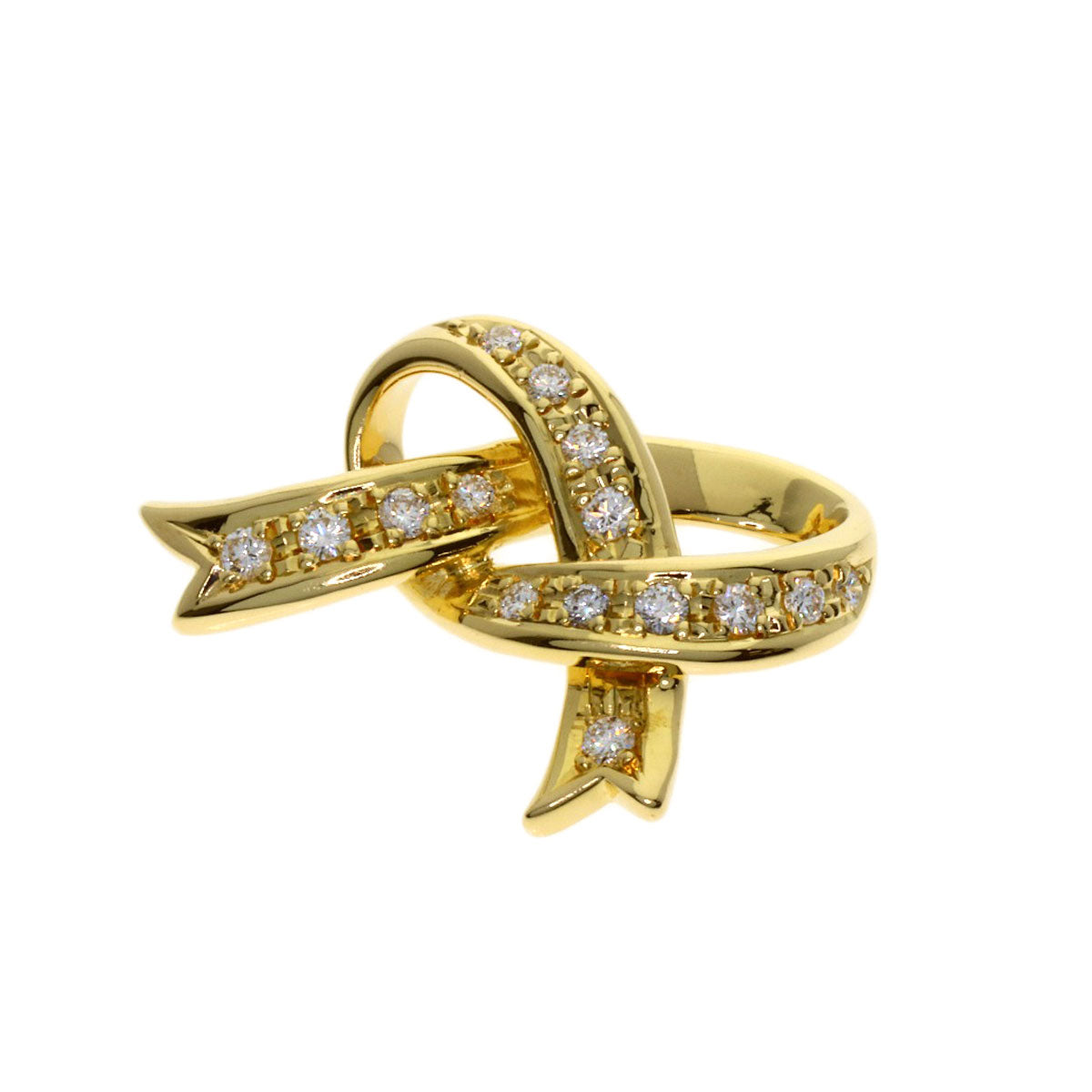 MIKIMOTO Ribbon Diamond Pendant top K18 Yellow Gold Ladies [Used]