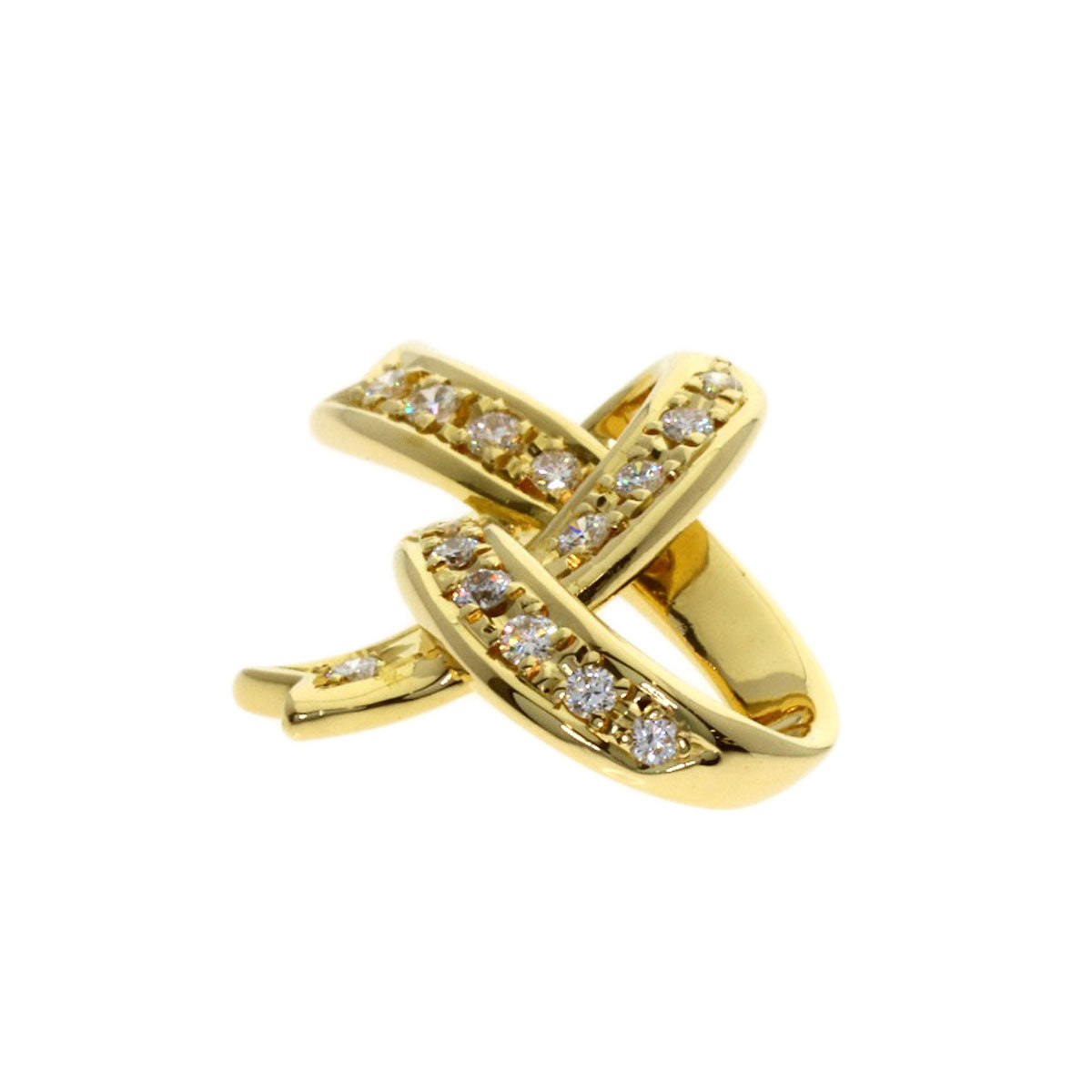 MIKIMOTO Ribbon Diamond Pendant top K18 Yellow Gold Ladies [Used]