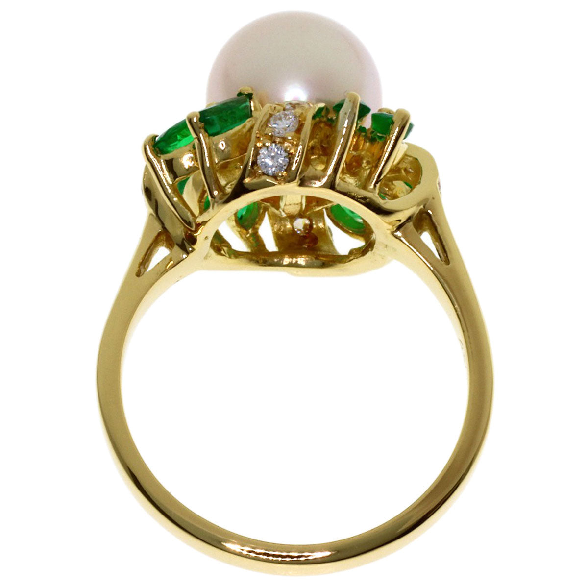 Aquascutum Pearl Pearl Emerald Diamond Ring K18 Yellow Gold Ladies [Used]