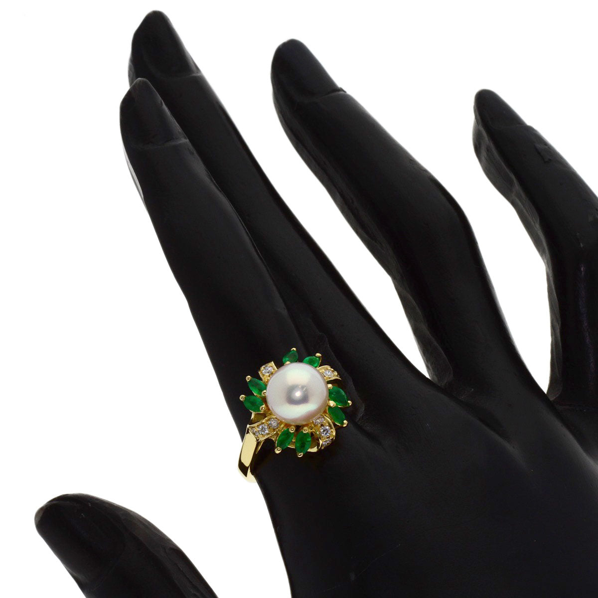 Aquascutum Pearl Pearl Emerald Diamond Ring K18 Yellow Gold Ladies [Used]