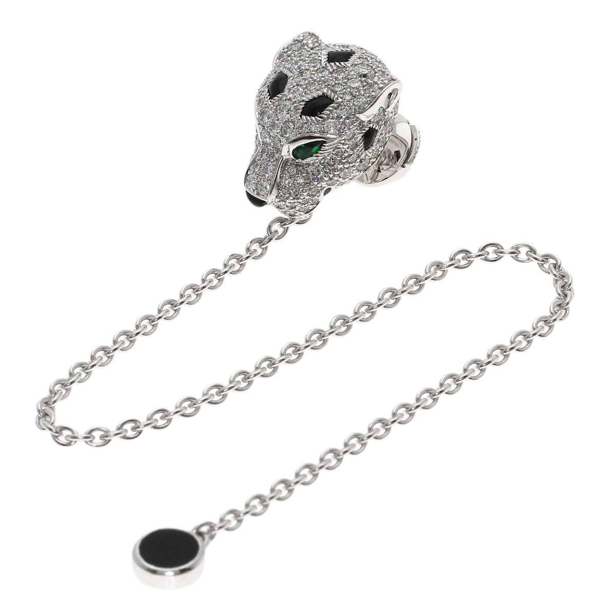 CARTIER PANTHERE Diamond Onyx Emerald Brooch K18 White Gold Ladies [Used]