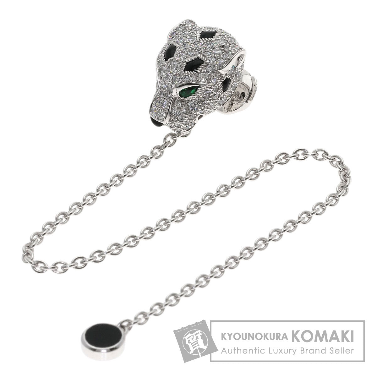 CARTIER PANTHERE Diamond Onyx Emerald Brooch K18 White Gold Ladies [Used]