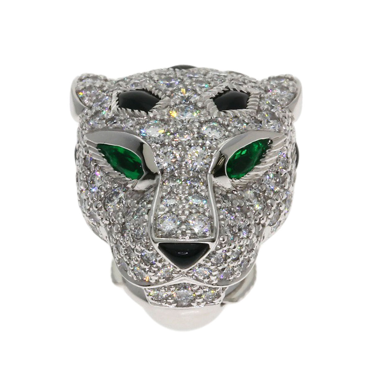 CARTIER PANTHERE Diamond Onyx Emerald Brooch K18 White Gold Ladies [Used]