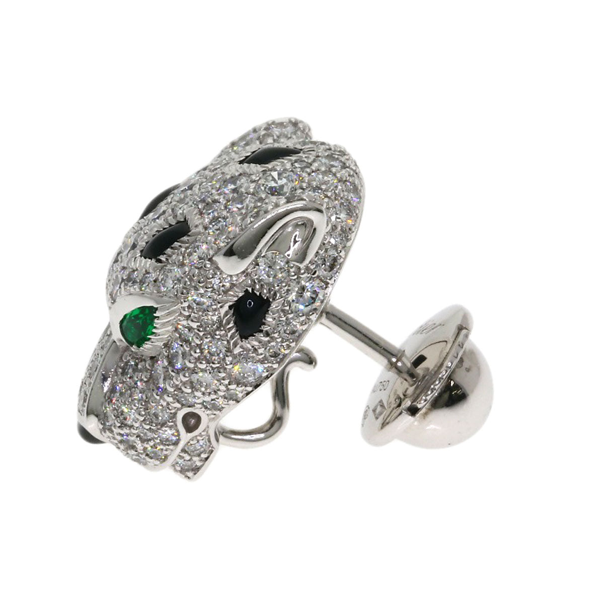 CARTIER PANTHERE Diamond Onyx Emerald Brooch K18 White Gold Ladies [Used]