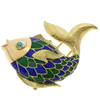 Boucheron Fish motif clip Enamel Brooch K18 Yellow Gold Ladies [Used]