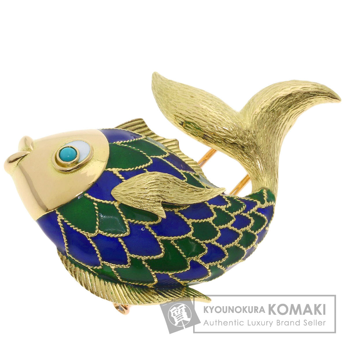 Boucheron Fish motif clip Enamel Brooch K18 Yellow Gold Ladies [Used]