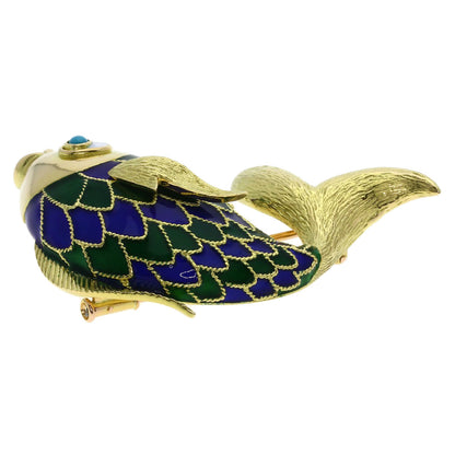Boucheron Fish motif clip Enamel Brooch K18 Yellow Gold Ladies [Used]