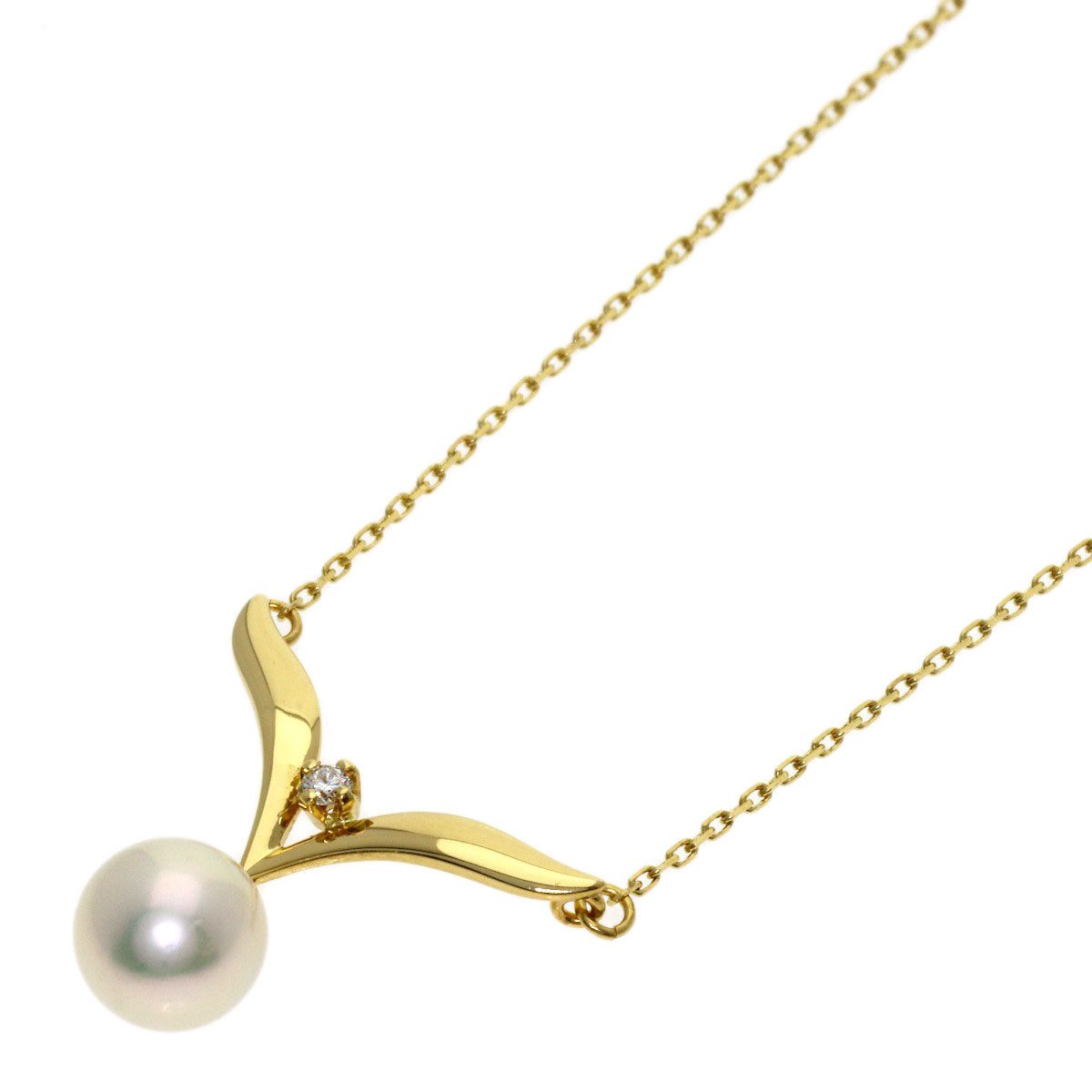 MIKIMOTO Pearl Pearl 1P Diamond Necklace K18 Yellow Gold Ladies [Used]