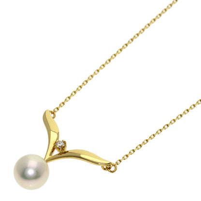 MIKIMOTO Pearl Pearl 1P Diamond Necklace K18 Yellow Gold Ladies [Used]