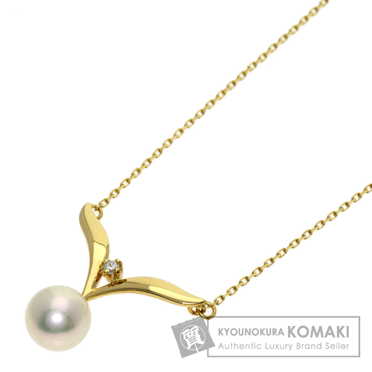 MIKIMOTO Pearl Pearl 1P Diamond Necklace K18 Yellow Gold Ladies [Used]
