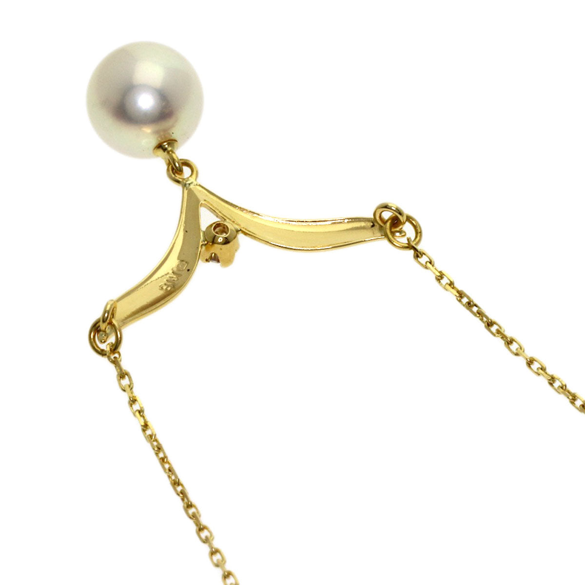MIKIMOTO Pearl Pearl 1P Diamond Necklace K18 Yellow Gold Ladies [Used]