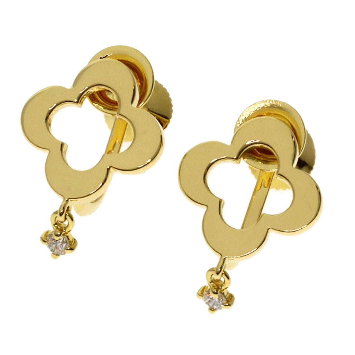 MIKIMOTO Flower motif Diamond Earring K18 Yellow Gold Ladies [Used]