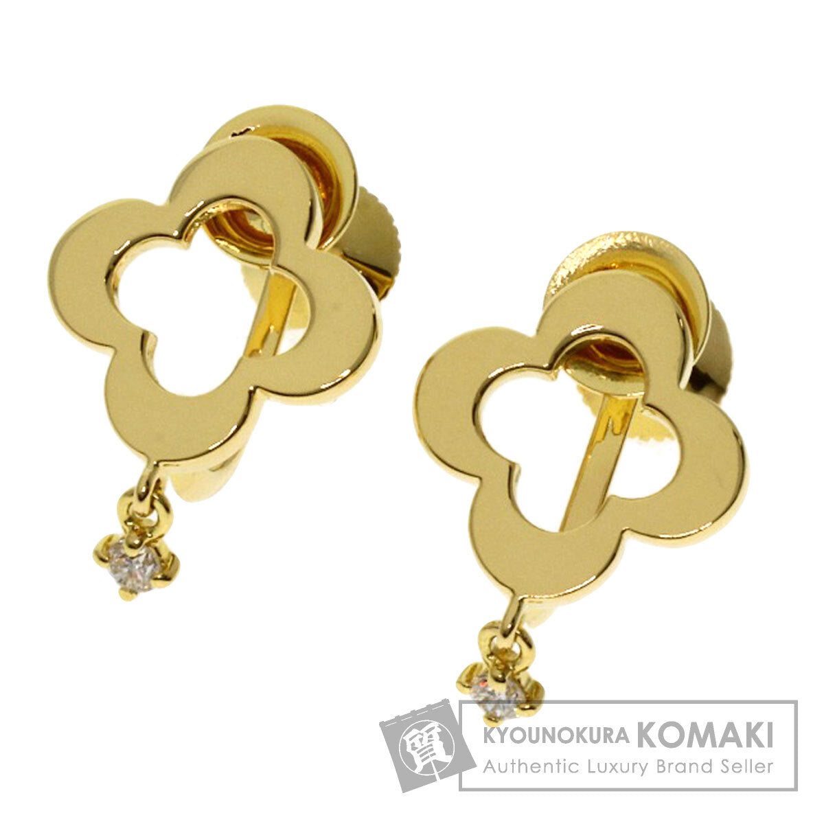 MIKIMOTO Flower motif Diamond Earring K18 Yellow Gold Ladies [Used]