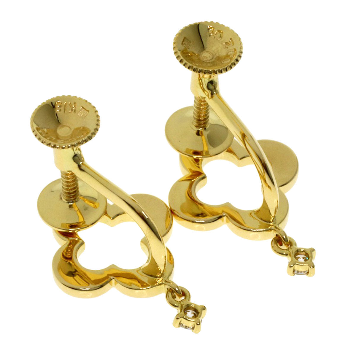 MIKIMOTO Flower motif Diamond Earring K18 Yellow Gold Ladies [Used]