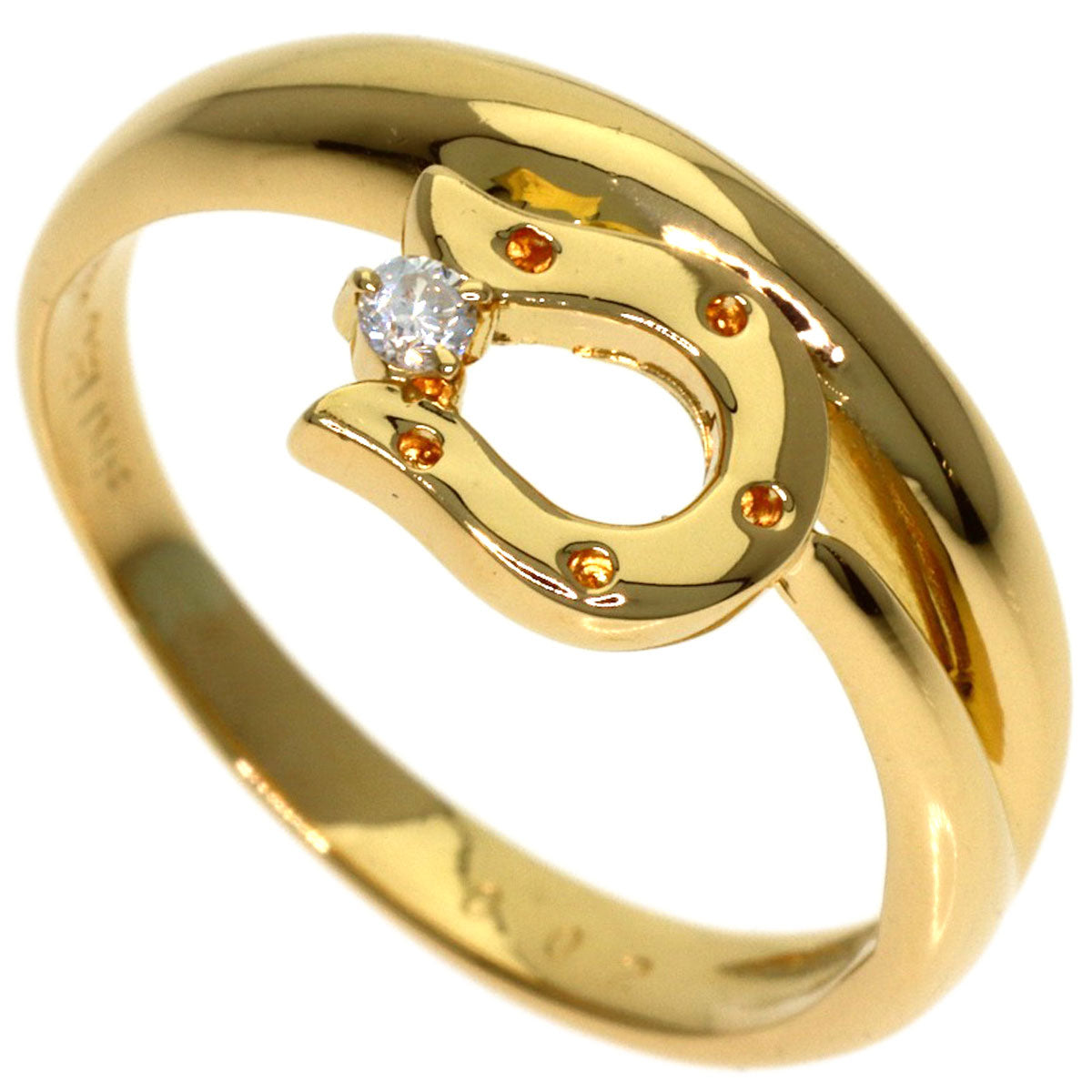 CELINE Horseshoe 1P Diamond Ring K18 Yellow Gold Ladies [Used]