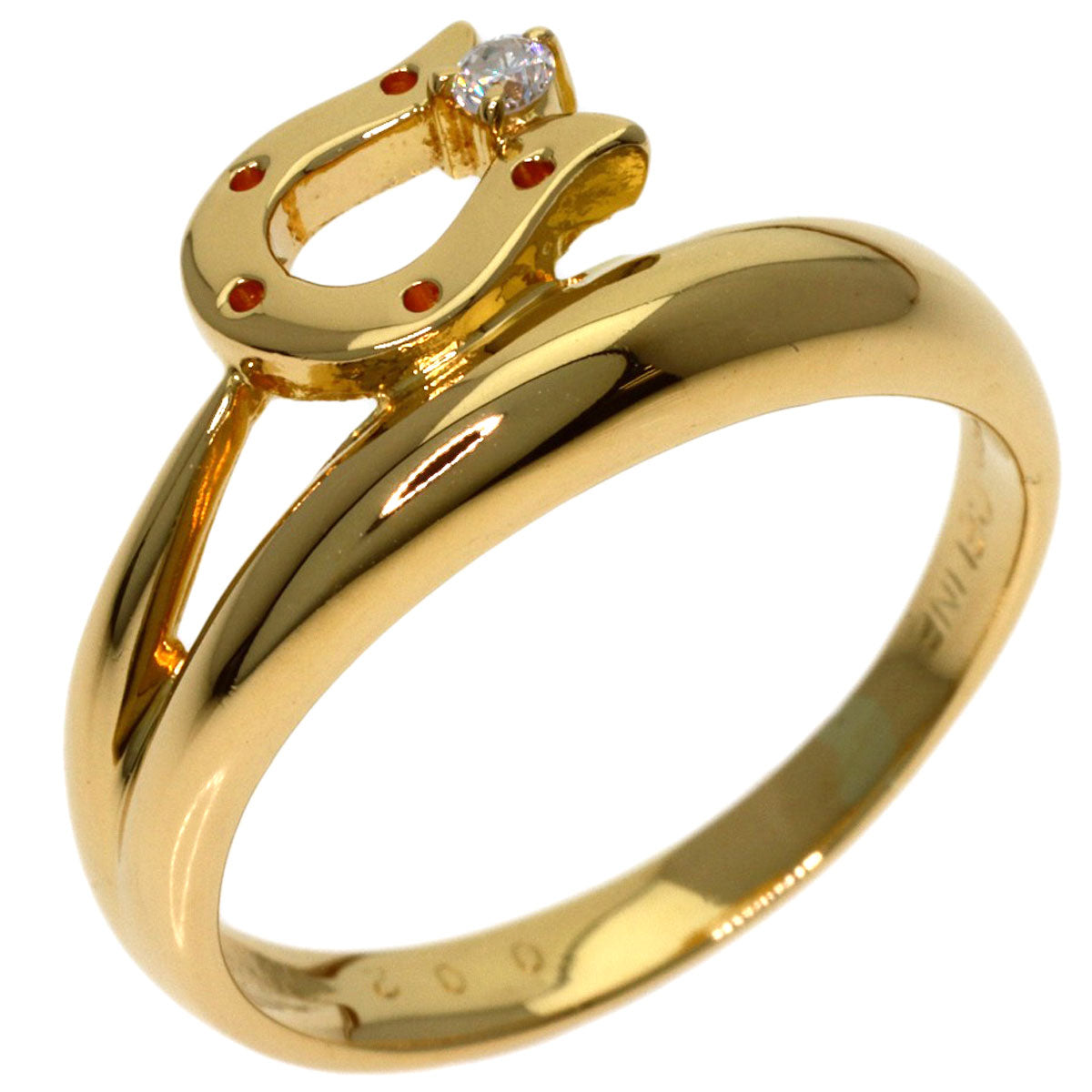 CELINE Horseshoe 1P Diamond Ring K18 Yellow Gold Ladies [Used]