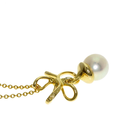 TIFFANY&Co. Wire Flower Pearl Pearl Necklace K18 Yellow Gold Ladies [Used]