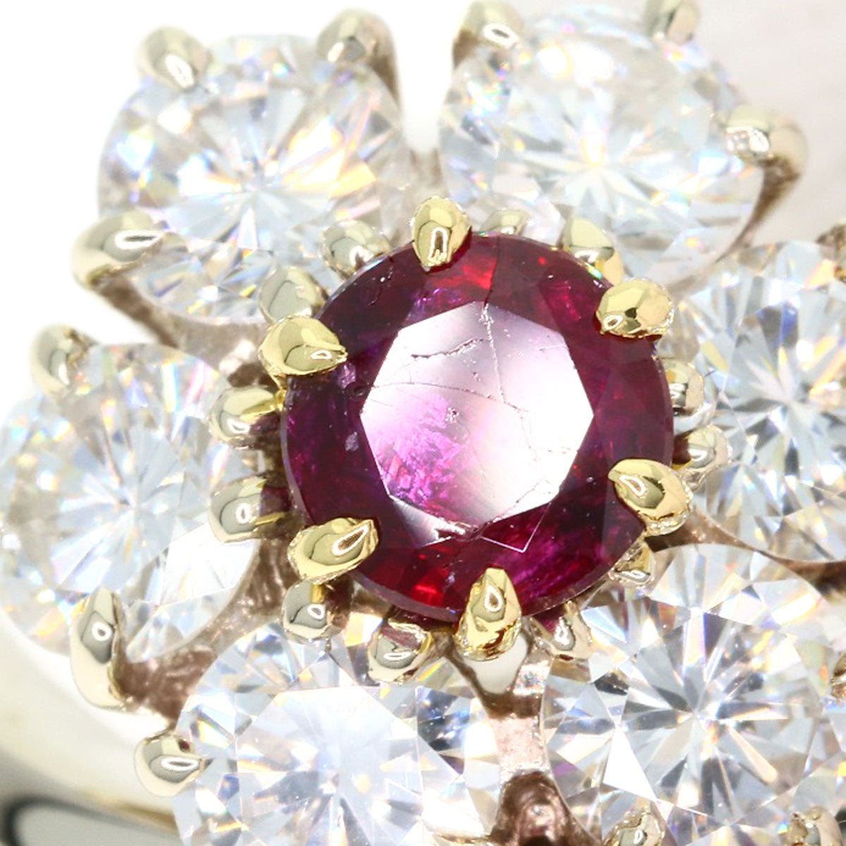 Van Cleef & Arpels De Fleurette Ruby Diamond Ring K18 White Gold 18K Yellow GoldLadies [Used]