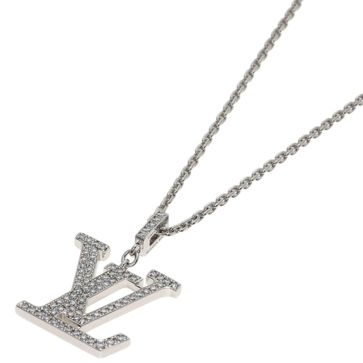 LOUIS VUITTON Pendant GM Diamond Necklace K18 White Gold Ladies [Used]